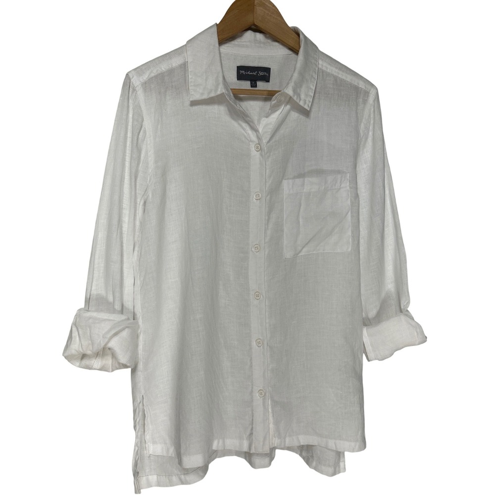Michael Stars 100% Linen Lightweight Button Down White‎ Size M Retail: $168 EUC